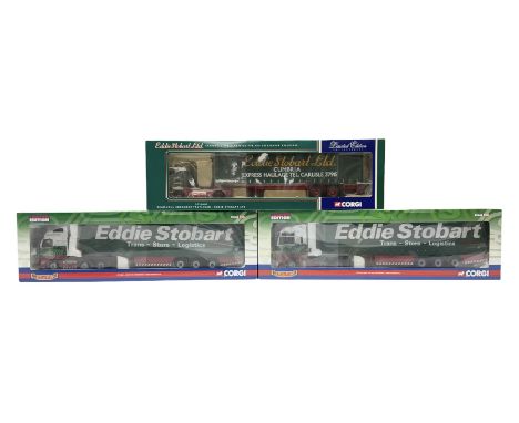 Corgi Eddie Stobart - three limited edition lorries; two Hauliers of Renown - CC13415 MAN TGA XXL Curtainside and CC14002 Vol