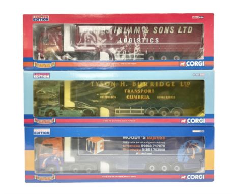 Corgi - three limited edition Hauliers of Renown lorries; CC13231 DAF XF Curtainside James Irlam & Sons Ltd; CC13420 MAN TGA 