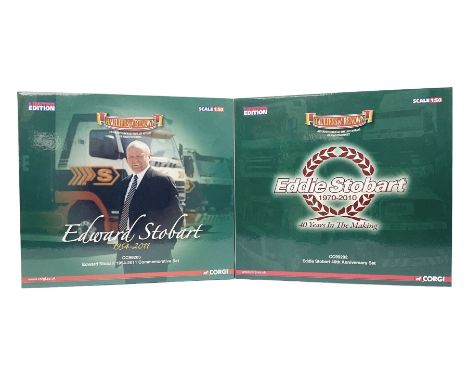 Corgi Eddie Stobart - two limited edition Hauliers of Renown sets; CC99203 Edward Stobart 1954-2011 Commemorative Set; and CC