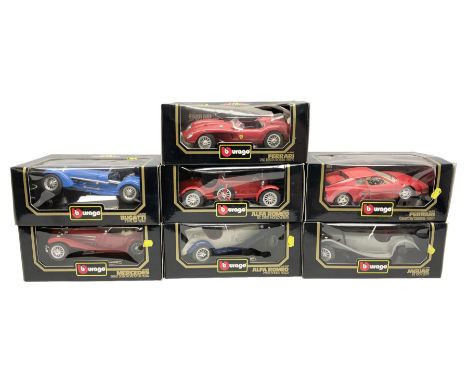 Bburago - seven 1:18/1:20 scale die-cast models comprising Jaguar SS100 (1937), Alfa Romeo 8C 2300 Monza (1931), Alfa Romeo 2