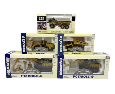 Four Joal Komatsu 1:50 scale die-cast models comprising WA600-3 Log Loader, HD605-5 Dump Truck and two PC1100LC-6 Material Ha