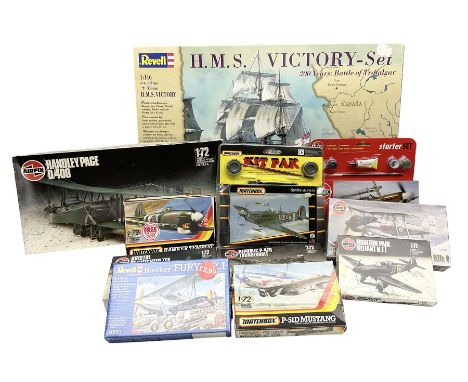 Revell 1:146 scale construction kit of HMS Victory; boxed; and ten other construction kits of aircraft by Airfix, Revell and 