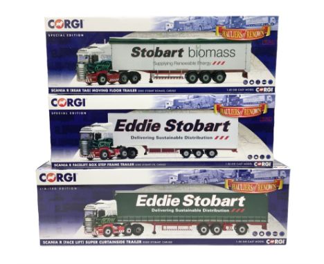 Corgi Eddie Stobart - two special edition Hauliers of Renown; CC13754 Scania R Facelift Box Step Frame Trailer and CC13756 Sc
