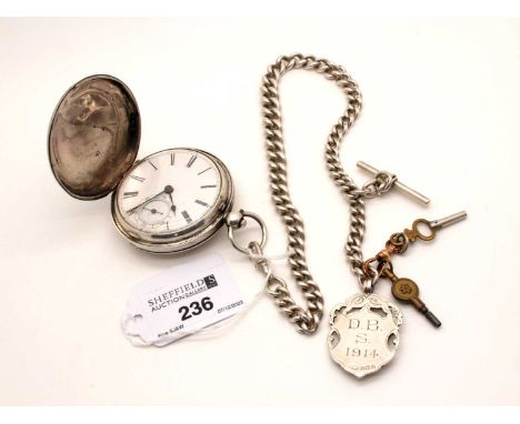 A Victorian Hallmarked Silver Hunter Cased Pocket Watch, the white enamel dial with black Roman numerals and seconds subsidia