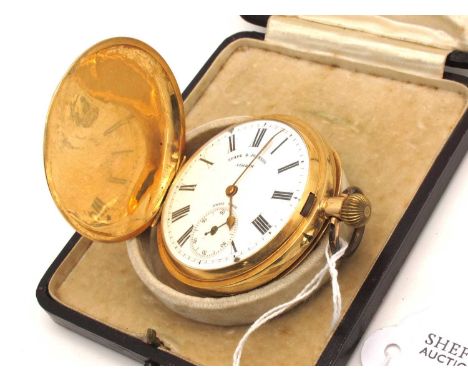 Spaul &amp; Johnson London; A Hunter Cased Pocket Watch, the signed white enamel dial with black Roman numerals and seconds s
