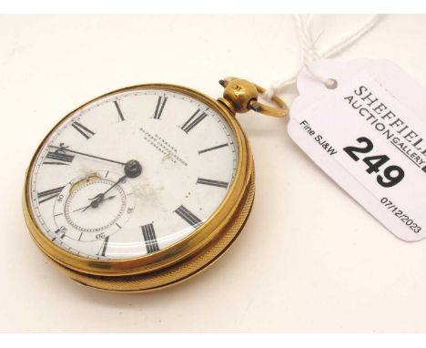 Hansons Patent Chronometer Huddersfield; A Victorian 18ct Gold Cased Openface Pocket Watch, the signed white dial with black 
