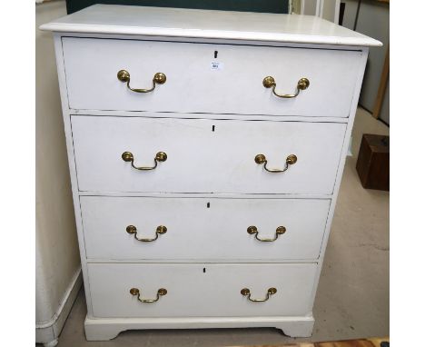 A large 19th century white painted chest of 4 drawers with brass swan neck handles, on bracket feet, width 37½"