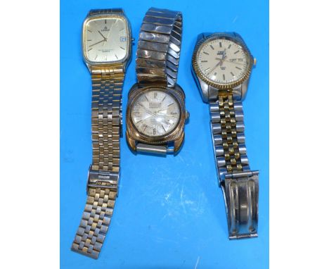A gent’s vintage Supermatic wristwatch; a gents Lorus wristwatch; a gents Timex wristwatch