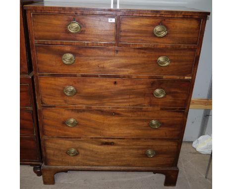A late Georgian mahogany tall chest of 4 long and 2 short drawers with brass drop oval handles, on bracket feet, width 44", h
