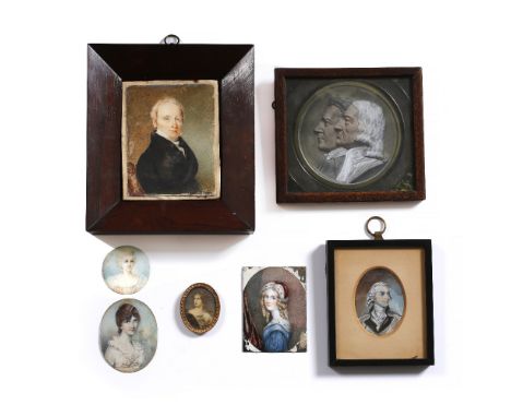 A collection of 19th Century and later portrait miniatures to include miniatures on ivory of young ladies, an over painted mi