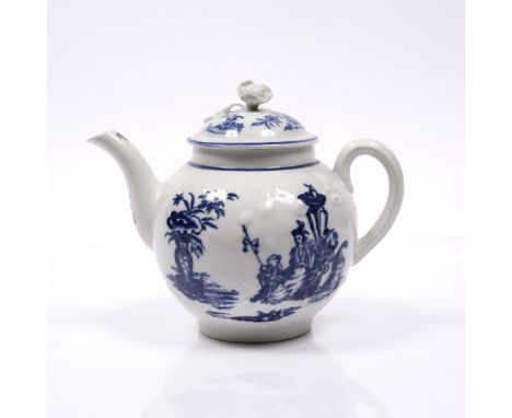 A Caughley teapot and cover circa 1780-85, transfer printed with the Bell Toy pattern, printed S mark, 15cm high