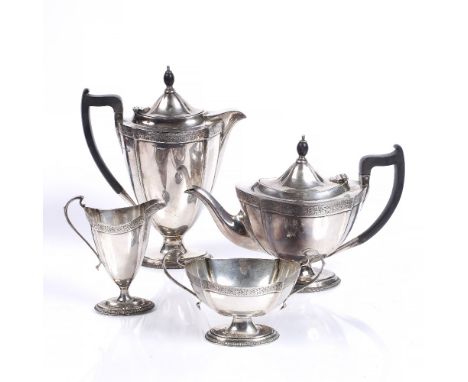 A silver four piece tea and coffee service of oval form, Sheffield 1921, 1800 oz
