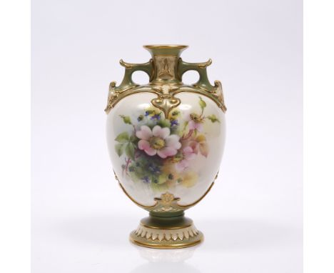 A Royal Worcester porcelain vase painted with flowers, signed Cole, pattern number 1654, 20cm 
