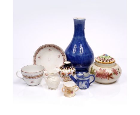 A Royal Crown Derby miniature 'Imari' pattern vase a Worcester tyg, a Worcester vase and a few other pieces