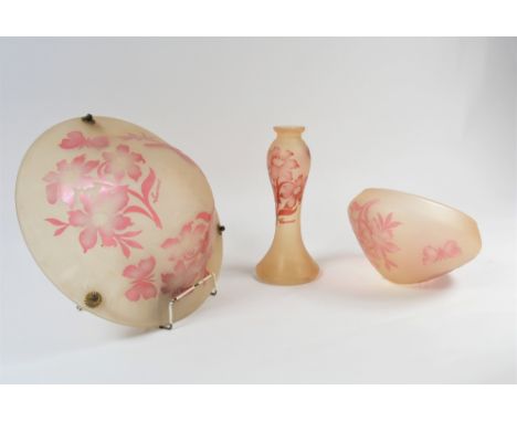 A French Vianne Art Nouveau lamp and shade 28cm and a similar centre light, 38cm
