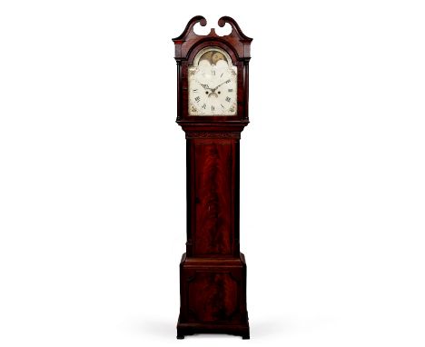 A mahogany 8 day longcase clock the 13 inch painted break arch Roman dial with Arabic 5 minutes, date aperture, signed Barwif