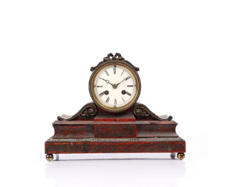 A 19th Century French red Boulle clock with enamel dial, two train movement