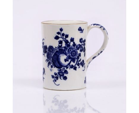 A Worcester 1st period mug painted in underglaze blue  with fruit sprigs