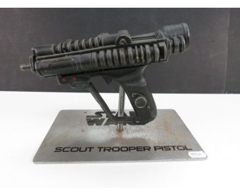 Star Wars - Scratch built Scout Trooper Pistol on metal plinth, rust to plinth otherwise vg