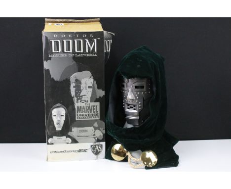 Boxed Limited Edition Factory X The Marvel Universe Collection 2004 Life Size Replica Mask Of Doctor Doom on stand, model in 