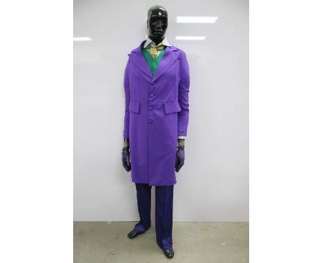 Full Size replica The Joker outfit / costume from The Dark Knight movie in purple suit with yellow tie, on mannequin