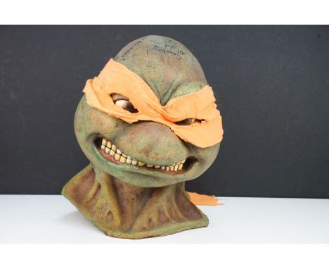 Signed Teenage Mutant Ninja Turtles (TMNT) head based off the original film, signed by Michelan Sisti - Michelangelo ("Cowabu