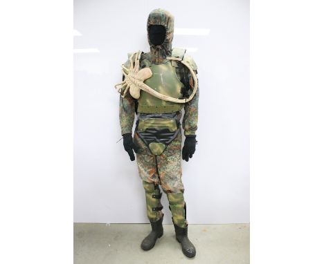 Full Size replica Alien Marines outfit / costume with Face Hugger attached to chest, on mannequin