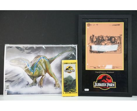 Framed Jurassic Park Original Production Storyboard by Propstore, T-Rex Spinning The Explorer With Claws along with Jurassic 