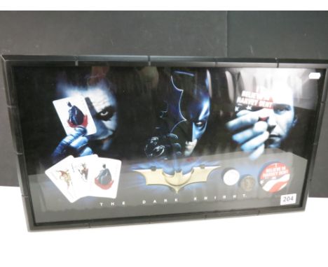 Framed The Noble Collection Batman The Dark Knight Prop Replica Set, containing Batarang, Joker Cards, Harvey Dent Coin Set a