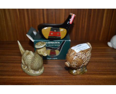 Two Beswick Beneagles Miniature Scotch Whiskey Decanters - Loch Ness Monster and Haggis, plus a McGibbons Miniature Whiskey D