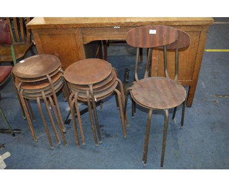 Three 1960's Stacking School Chairs, and Eleven Stools