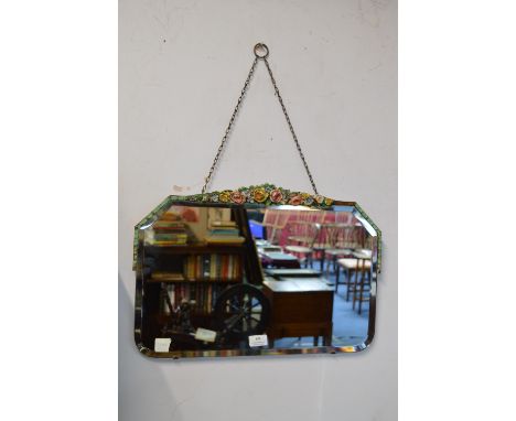 1930's Beveled Edge Mirror with Floral Design 