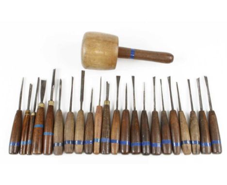 22 carving tools by ADDIS, HERRING etc and a mallet G