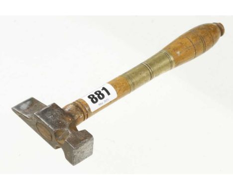 A little used French pattern hammer by R. TIMMINS unusually half the boxwood handle unscrews? c/w a cutting from Graces Guide