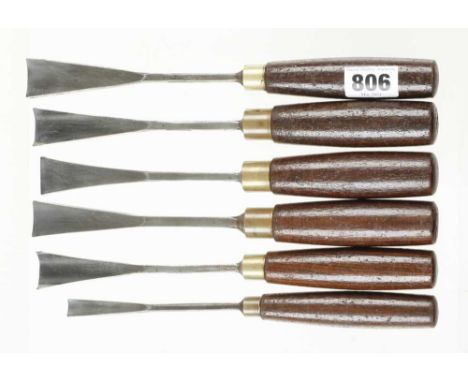 A set of 6 fish tail carving tools by ASHLEY ILES with rosewood handles G+
