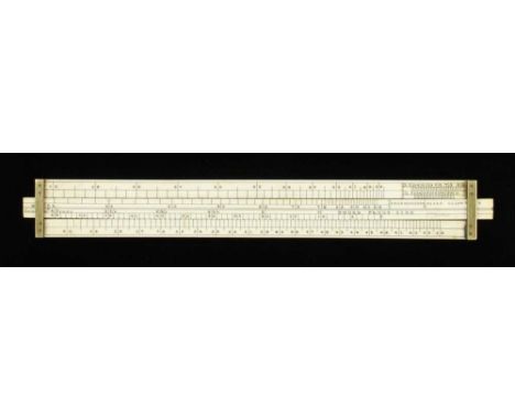 A 9 1/2" brewer's ivory slide rule with QUINN Patentee and Sikse's Concentrated Strength, Thermometer Scale, Under &amp; Over