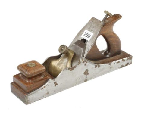 A 13 1/2" d/t NORRIS panel plane with 'patent adjustable' on brass lever, few pitting spots with 70% orig early Norris iron G