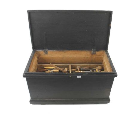 A joiners tool chest 34" x 18" x 19" with two sliding trays and various tools G