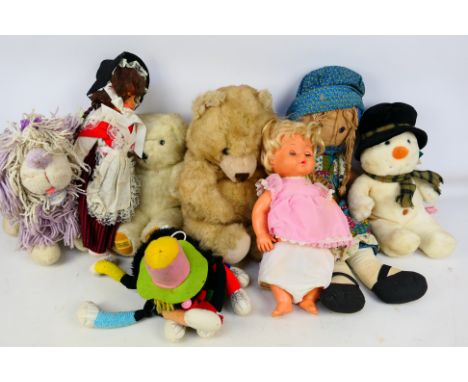 Soft toys and dolls - a mixed assortment of vintage teddies, other soft toys and dolls by various makers including Merrythoug