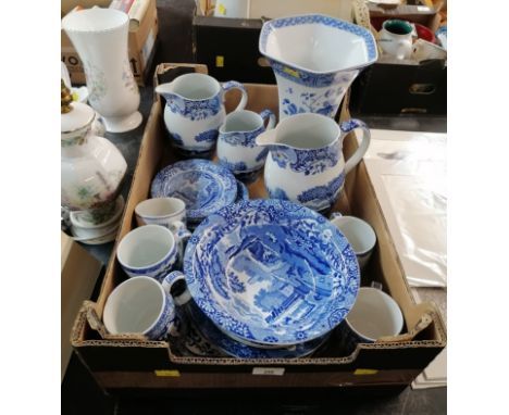 Box of blue and white, Spode etc