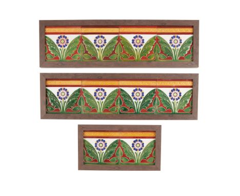 MINTON &amp; CO., MANNER OF CHRISTOPHER DRESSER GROUP OF THREE  FRAMED TILE PANELS, CIRCA 1870 painted and glazed earthenware