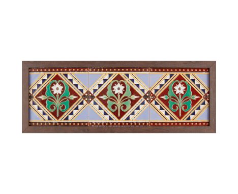 MINTON &amp; CO., MANNER OF CHRISTOPHER DRESSER FRAMED TILE PANEL, CIRCA 1870 painted and glazed earthenware, later framed(ea