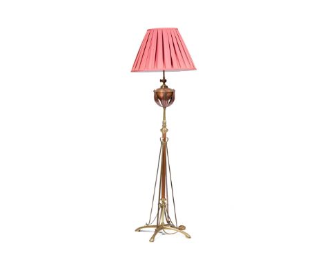 W.A.S. BENSON (1854-1924) ARTS &amp; CRAFTS EXTENDING STANDARD LAMP, CIRCA 1900 brass and copper, later converted to electric