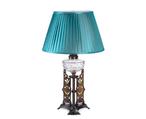 ENGLISH AESTHETIC MOVEMENT TABLE LAMP, CIRCA 1880 painted and cast metal, cut glass, converted to electricity and fitted with