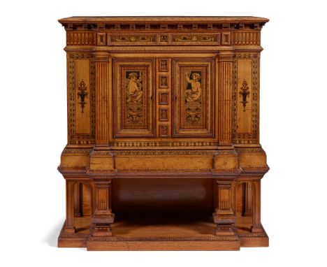 CIRCLE OF GODFREY SYKES (1824-1866) AND JAMES GAMBLE (1875-before 1910) RENAISSANCE REVIVAL CABINET- oak and elm, decorated w