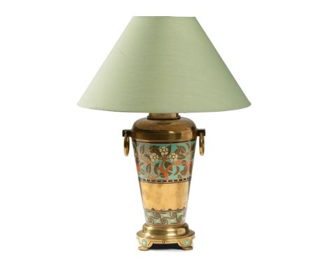 HART, SON, PEARD &amp; CO., LONDON &amp; BIRMINGHAM AESTHETIC MOVEMENT TABLE LAMP, CIRCA 1880 brass and champleve enamel, lat