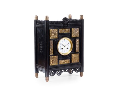 J. W. BENSON, LONDON AESTHETIC MOVEMENT MANTEL CLOCK, CIRCA 1880 the twin train movement striking on a gong, with enamelled d