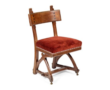 E.W. PUGIN (1834-1875) GOTHIC REVIVAL CHAIR, CIRCA 1870 oak, with velvet upholstery, later but of the period(47.5cm wide, 84c