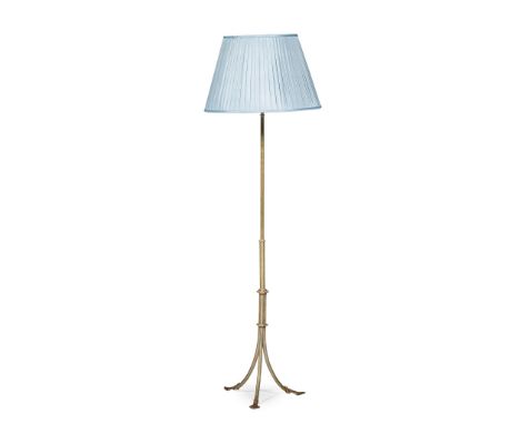 BIRMINGHAM SCHOOL ARTS &amp; CRAFTS STANDARD LAMP, CIRCA 1920 brass, with later pleated silk shade(142.5cm high to fitting)