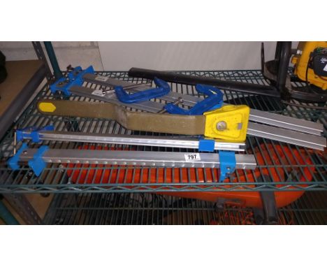 A quantity of various sash clamp, G clamps &amp; steering wheel lock COLLECT ONLY